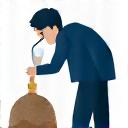 地質学者がルーペで石を観察しているアイコン