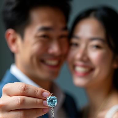 笑顔でオーダーメイドのネックレスを見せる高橋様ご夫妻